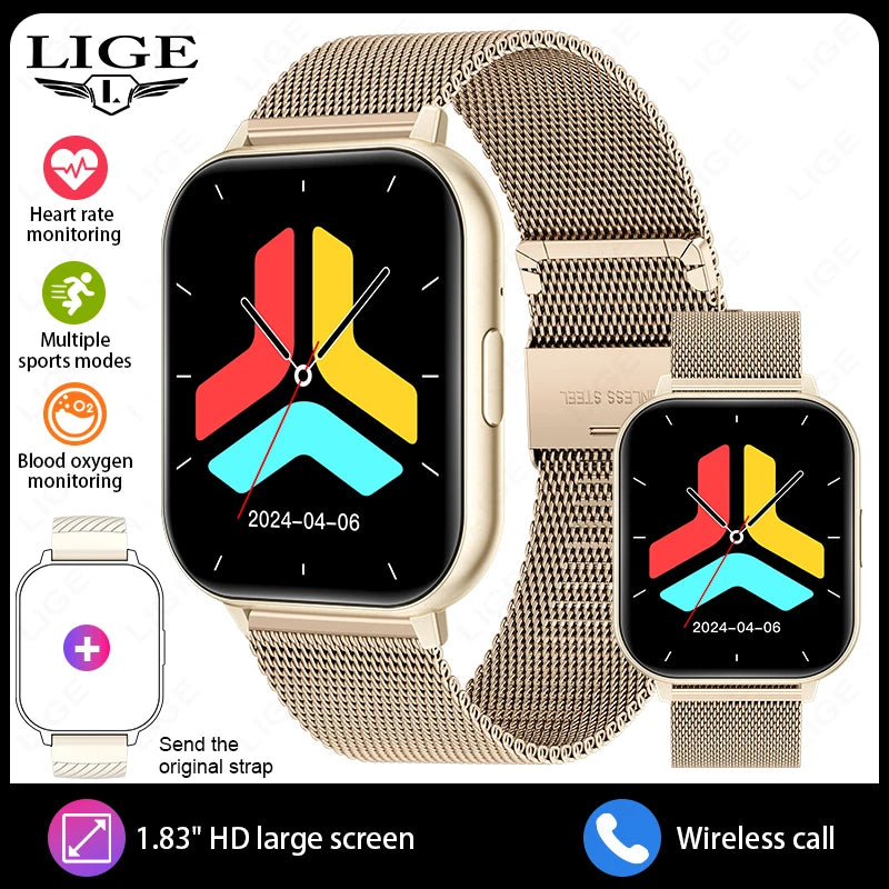 Reloj inteligente deportivo de moda LIGE con Bluetooth, oxígeno en sangre, frecuencia cardíaca, compatible con llamadas de voz Bluetooth, pantalla LCD, regalo para hombres y mujeres 2025
