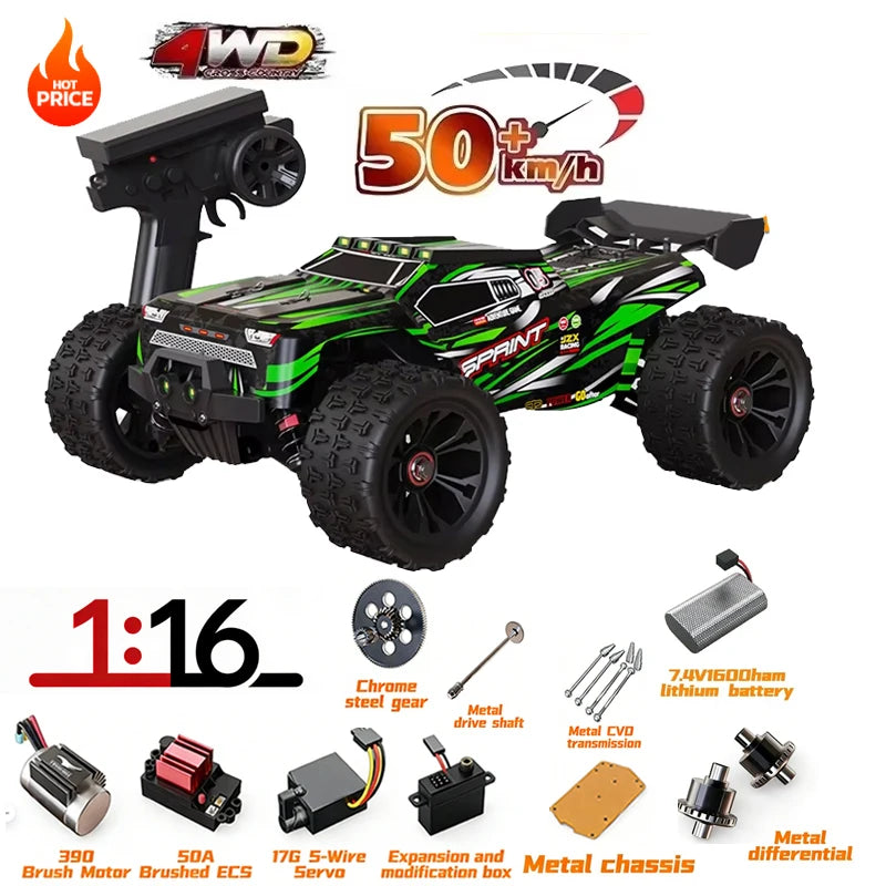 SG116MAX SCY9522 1:16 Auto de Carreras de Alta Velocidad con Derrape a 80KM/H, Motor sin Escobillas, 4WD, 9522PRO 50KM/H, Auto RC Todoterreno, Juguetes para Niños, Regalo