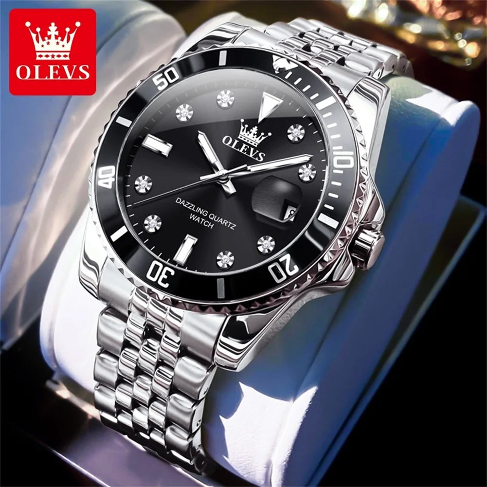Reloj OLEVS 9809 para hombre, original, resistente al agua, luminoso, de cuarzo, de acero inoxidable, de marca reconocida, con calendario, estilo ejecutivo