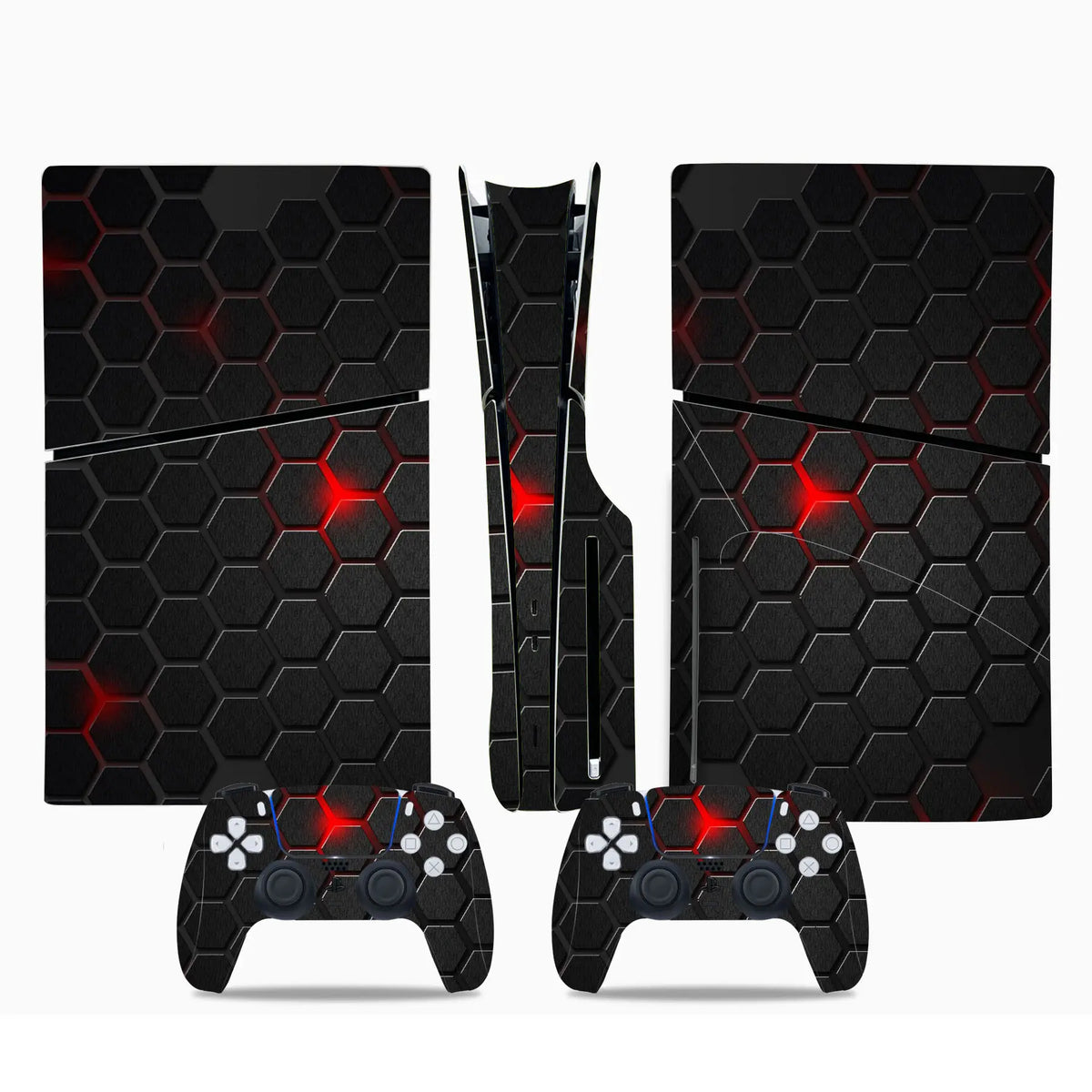 Skin con diseño de ondas para consola PS5 Slim edición disco y 2 mandos, adhesivo protector, pegatina removible para PS5 Slim edición disco