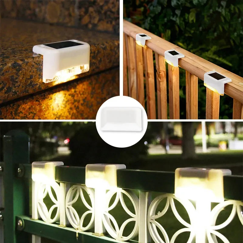 Luz solar LED de un blanco cálido para escalones, lámpara de camino, escalera, luces de jardín para exteriores, impermeable, decoración de luz de balcón para escaleras de patio, cerca