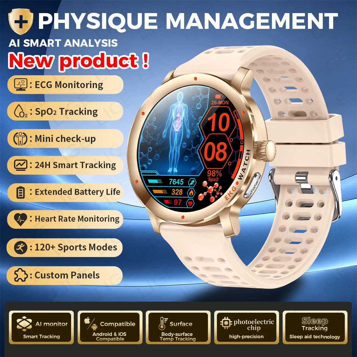 Reloj inteligente LIGE 2026 con diagnóstico por IA, ECG+PPG, ácido úrico preciso, oxígeno en sangre, grasa corporal, deportes, fitness, resistente al agua, reloj inteligente de salud