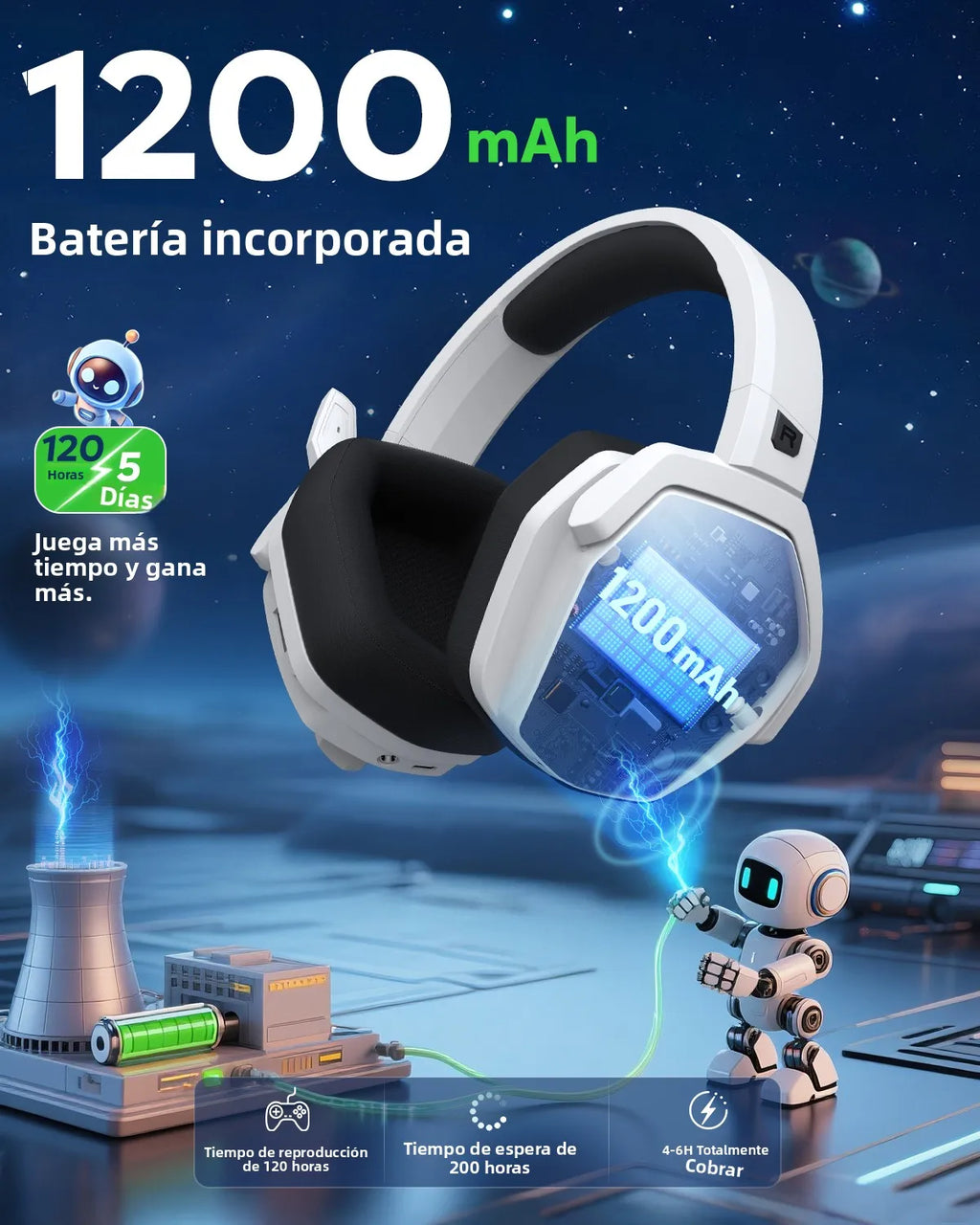 Auriculares inalámbricos para juegos NUBWO G06 con estación de carga para auriculares y control de PS5, auriculares para juegos con batería de larga duración