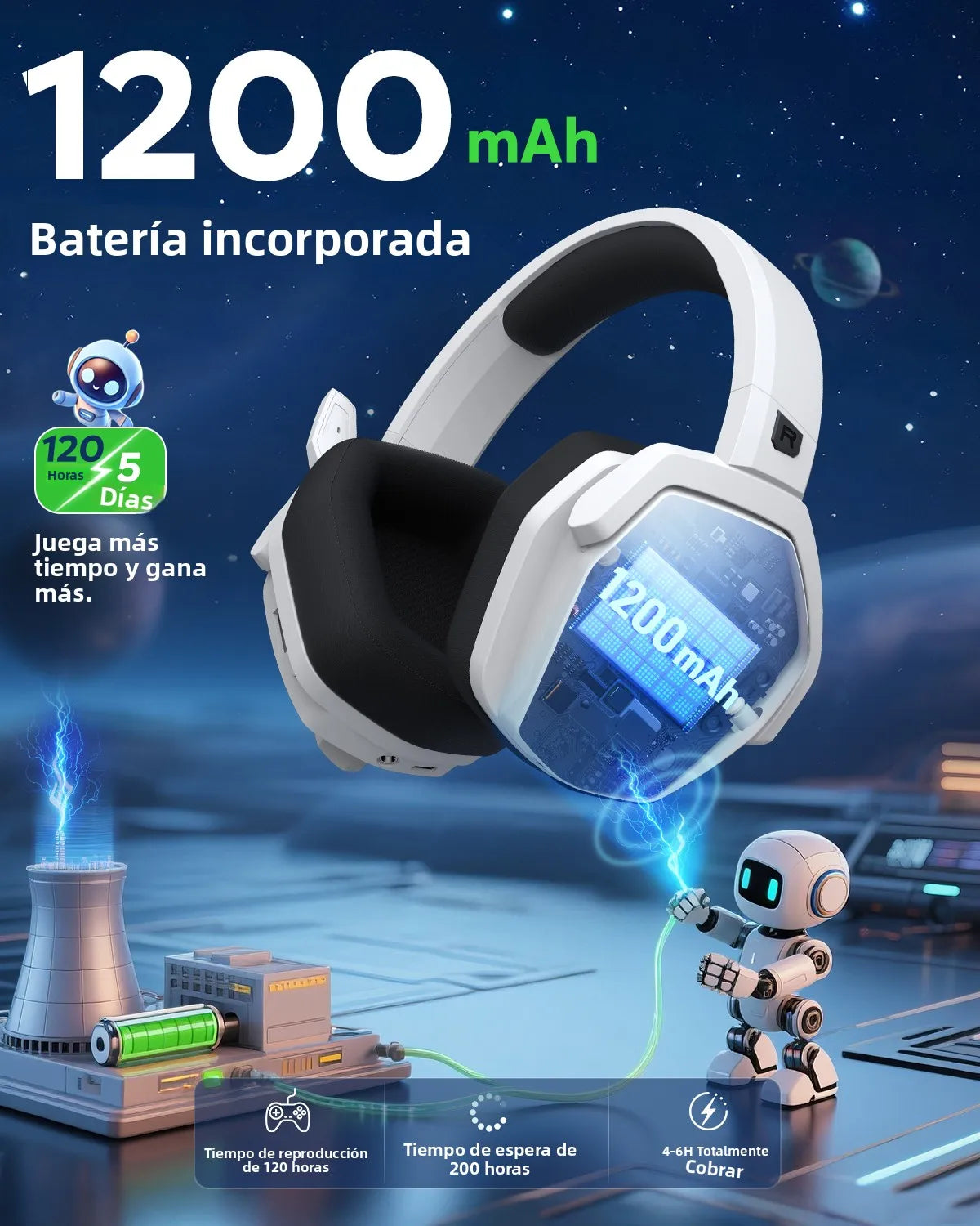 Auriculares inalámbricos para juegos NUBWO G06 con estación de carga para auriculares y control de PS5, auriculares para juegos con batería de larga duración