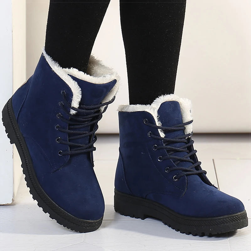 Botas de invierno para Mujer, Botas de tacón bajo con piel, zapatos cálidos de invierno, Botas de nieve para Mujer, Botas tobilleras para Mujer, calzado de invierno para Mujer