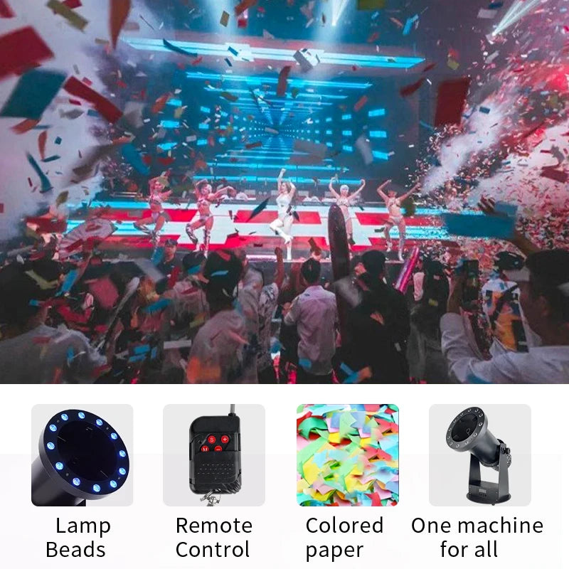 Máquina de confeti LED de 1500W, a todo Color, RGB, 3 en 1, DMX, efectos especiales para escenario, cañón de confeti, DJ, discoteca, fiesta de boda, pulverizador de confeti