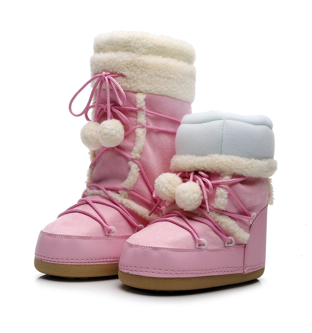 Botas de nieve rosas para mujer, botas de invierno para mujer, botas gruesas impermeables antideslizantes para exteriores, botas a media pantorrilla, zapatos de invierno cálidos de moda con forro de piel para mujer