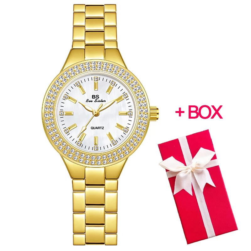 Relojes de pulsera para mujer, reloj de vestir dorado, reloj con diamantes de cristal, relojes de acero inoxidable plateados para mujer, Montre Femme