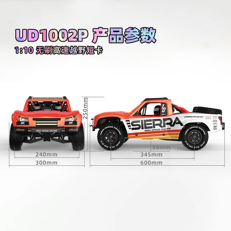 Nuevo UD1002P, Camioneta Todoterreno a Escala 1:10, Control Remoto, Sin Escobillas, 4WD, Alta Velocidad, Modelo con Puente Trasero Recto, Juguete RC para Adultos