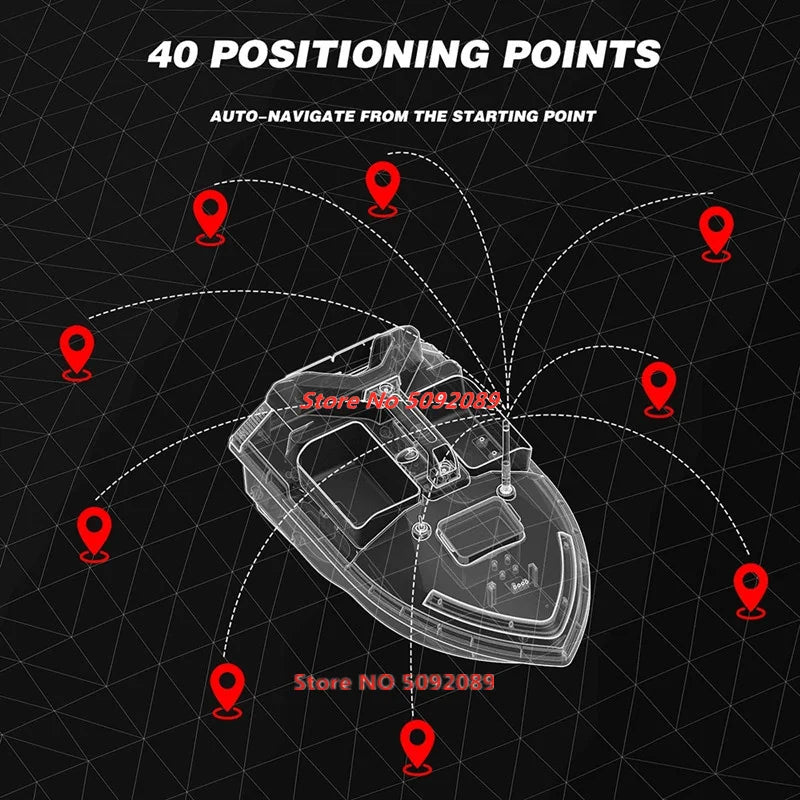 Barco cebador GPS inteligente de 40 puntos con retorno automático, embarcación teledirigida para pesca con capacidad de carga de 2 kg, alcance de 500 m y crucero a velocidad fija