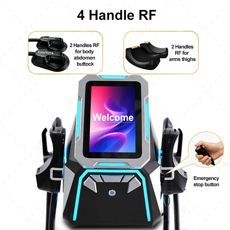 Máquina de Escultura Corporal EmsNova HIEMT RF con 4 Manijas para Desarrollo Muscular, Quema de Grasa y Contorno Corporal No Invasivo, Equipo para Salón de Belleza