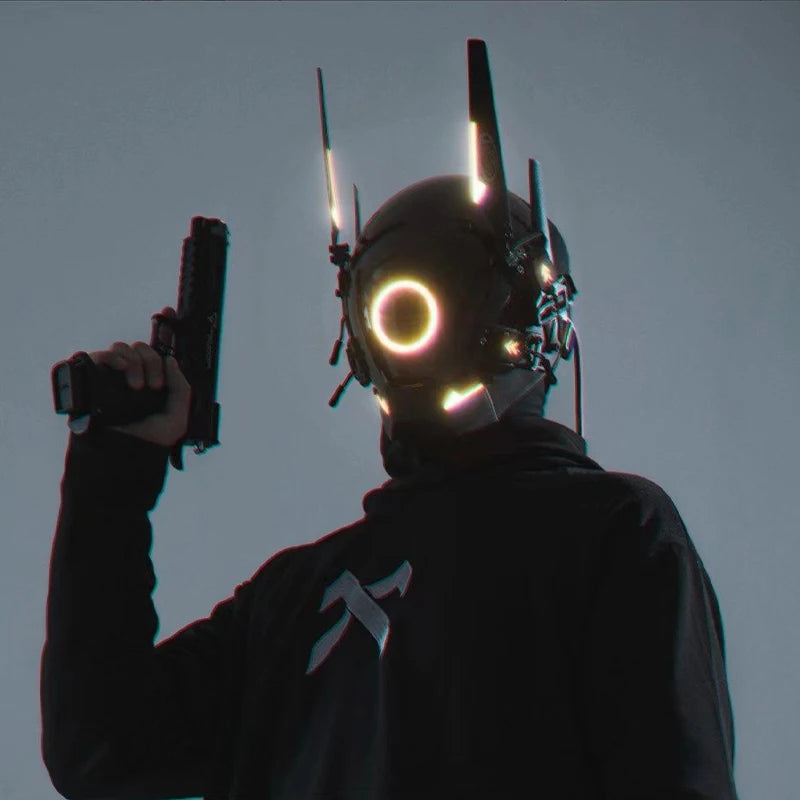 Máscara de casco nuevo Cyberpunk Samurai Robot Tech Shinobi especial Punk Techwear con luz Led máscara de Cosplay juguete niños regalo de Halloween ﻿
