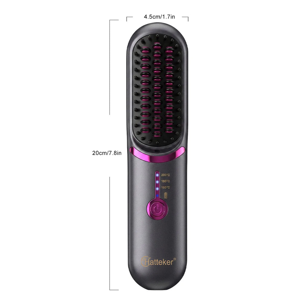 Cepillo Alisador de Cabello Inalámbrico Recargable, Peine Caliente Portátil con 3 Ajustes de Temperatura para un Cabello Liso y Alisado