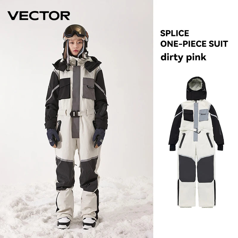 Mono de esquí grueso de una pieza para hombre y mujer, chaqueta de Snowboard para deportes al aire libre, traje de salto cálido, ropa de invierno impermeable, monos con capucha