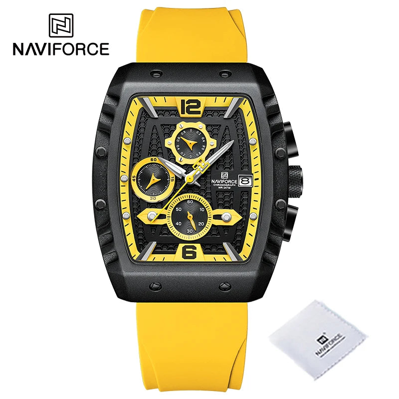 Reloj de cuarzo multifunción NAVIFORCE para hombre, deportivo, resistente al agua, con correa de silicona, calendario y cronógrafo, modelo NF8025