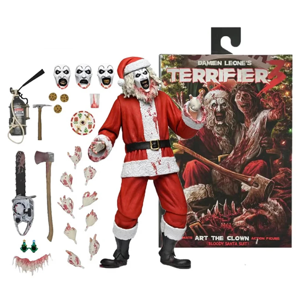 NECA Toys Terrifier 3 - Ultimate Bloody Santa Suit Art the Clown Figura de Acción a Escala 7 Pulgadas Modelo Muñeco Kit de Garaje