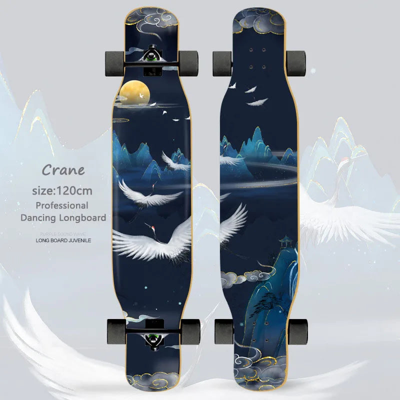 Patineta Completa para Mujer, Longboard de 110/120 cm, Tabla de Madera de Arce de 7 Capas, Ruedas de PU, para Principiantes, Freestyle, Baile Callejero