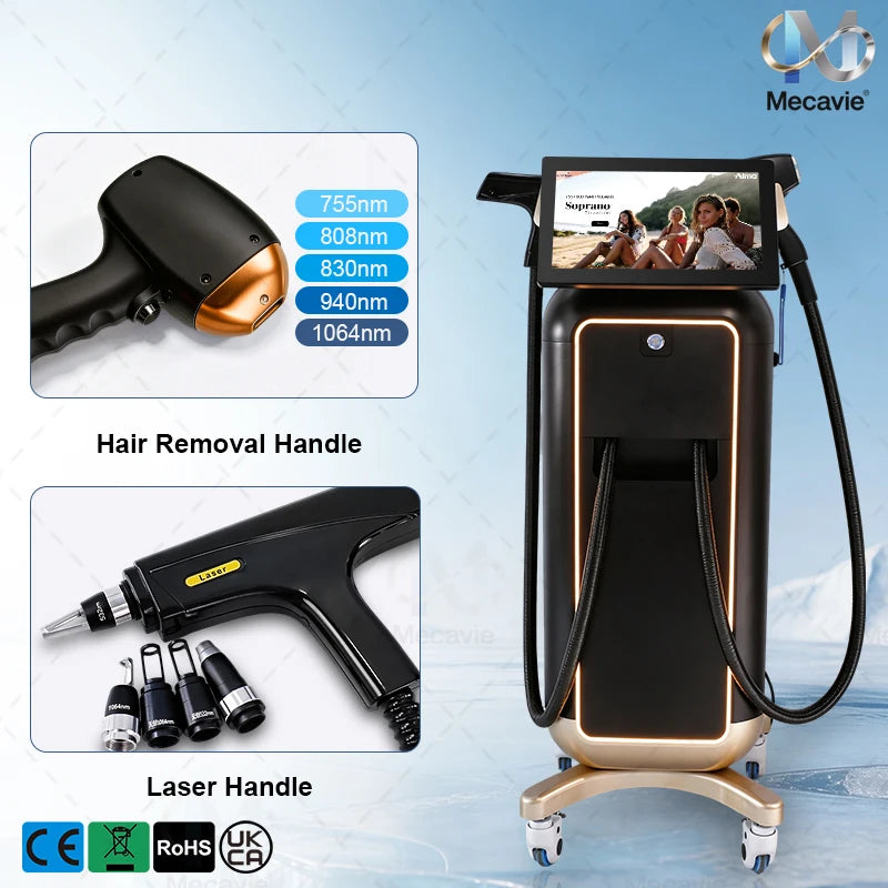 Máquina Vertical 2 en 1 de Depilación Láser de Diodo y Eliminación de Tatuajes con Picosegundos, Peeling de Carbono, Eliminación de Pigmentos de Cejas y Manchas