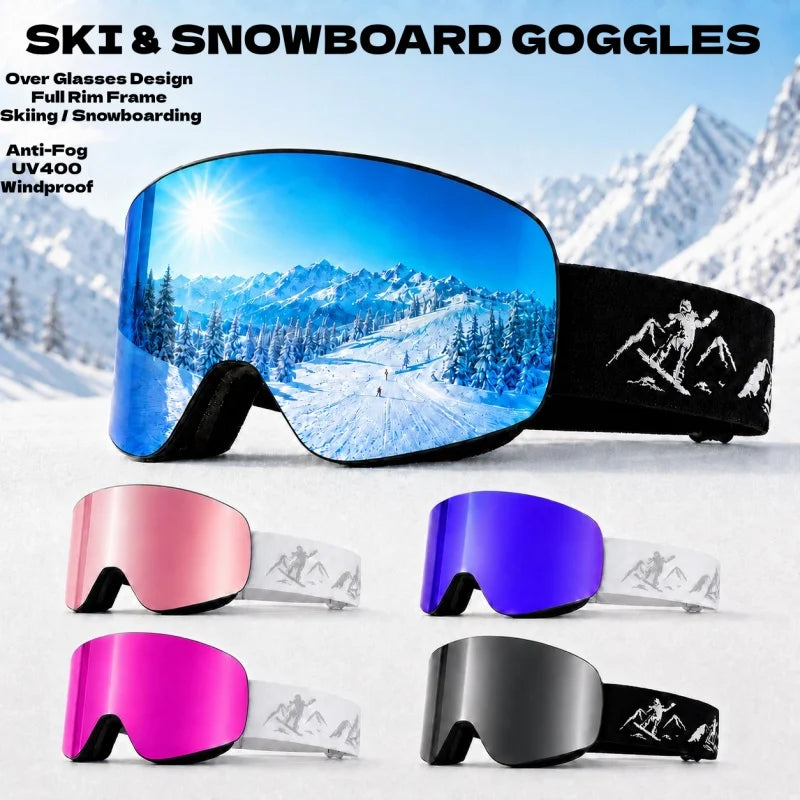 Gafas de esquí antivaho con protección UV400, gafas para snowboard, gafas de esquí resistentes al viento para deportes de invierno, gafas para esquí para hombres y mujeres.
