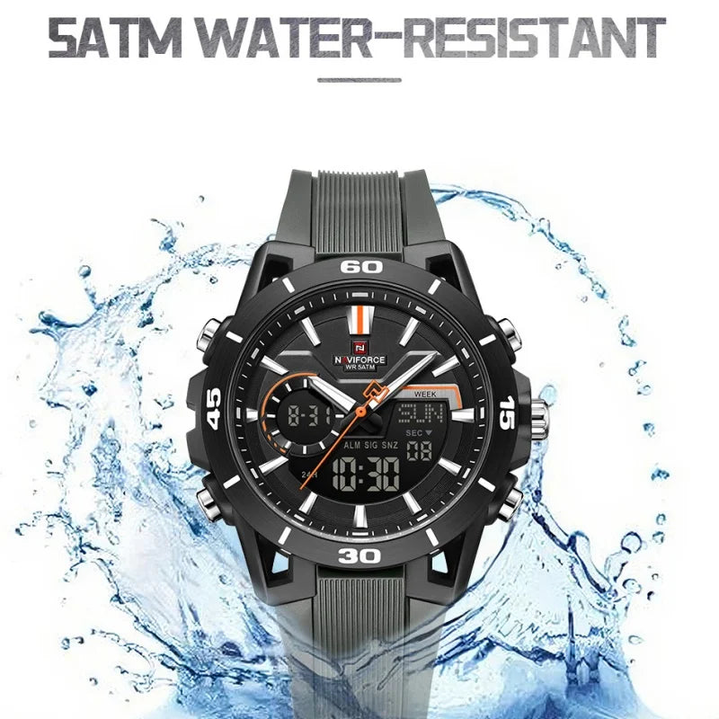 7135 NAVIFORCE Men's Dual Time Watch Fashion Sport Water Resistant Countdown Wristwatch Man Chronograph Alarm Clock Reloj Hombre