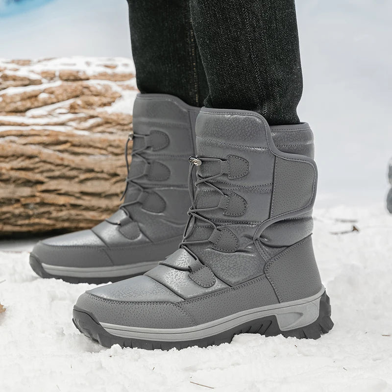 Nuevas botas de nieve cálidas de felpa para hombre, botas altas de invierno para hombre, botas impermeables para motocicleta de invierno, botas de senderismo antideslizantes para exteriores para hombre