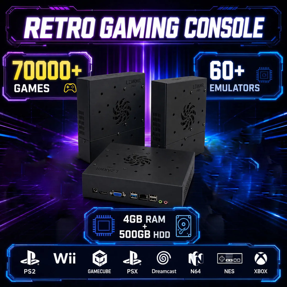 Consola de Juegos X8 Pro Mejorada con Ventilador de Refrigeración Grande, 4GB DDR3, 500GB HDD, Sistema de Juegos HD Estable