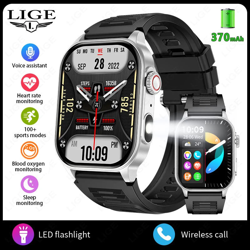 LIGE 2026 New Women Smart Watch Flashlight 2.01” HD Display AI Voice Bluetooth Call Sports Watches Health Monitor Smartwatch Men