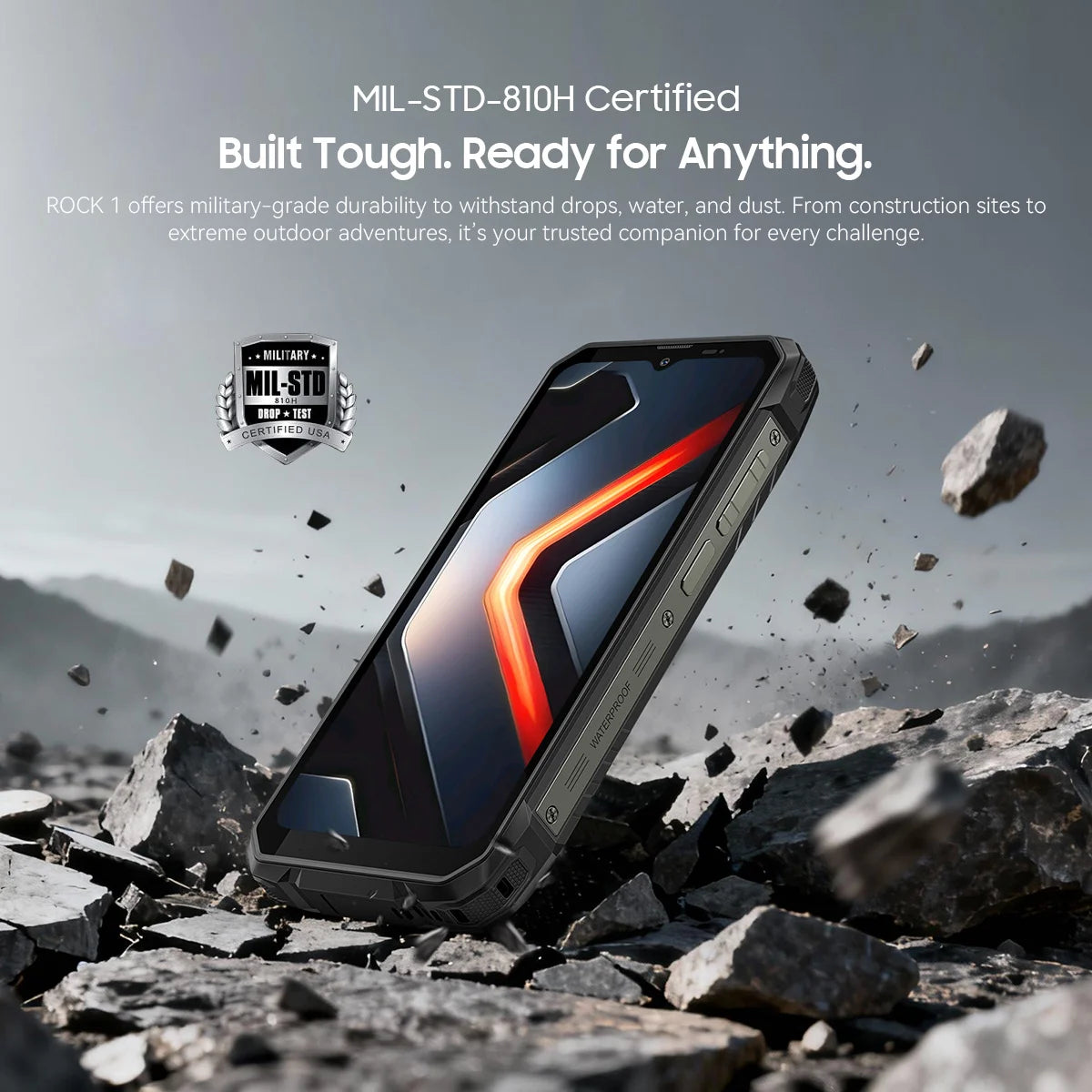 Smartphone ultrarresistente con IA Blackview ROCK 1, pantalla de 6,56 pulgadas a 90 Hz, 256 GB, MediaTek Helio G81, 4G, Android 16, NFC, linterna, 15000 mAh/33 W
