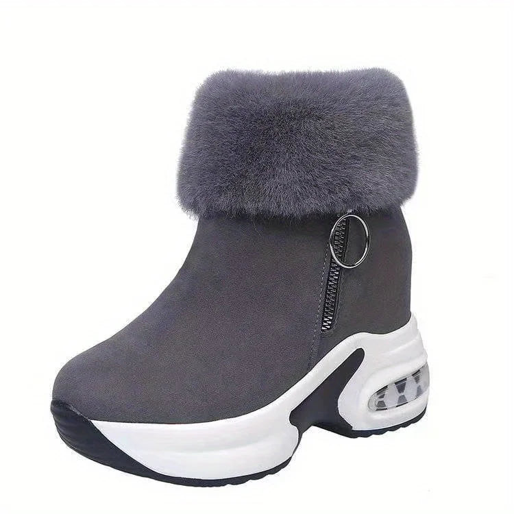 Zapatillas de deporte cálidas para mujer, botas cortas informales con forro de empuje y cremallera lateral, botas de nieve hasta el tobillo para mujer, botas de cuña con plataforma