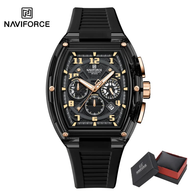 Reloj de cuarzo a la moda NAVIFORCE para hombre, cronógrafo, resistente al agua 50M, luminoso, correa de silicona, reloj deportivo para estudiante, uso diario