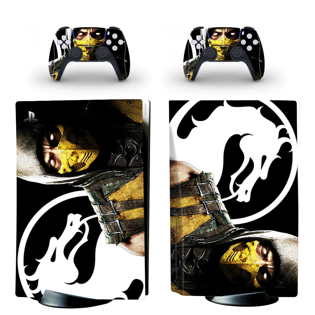 Pegatina adhesiva de vinilo para consola PS5 y 2 mandos, diseño de Mortal Kombat, versión disco