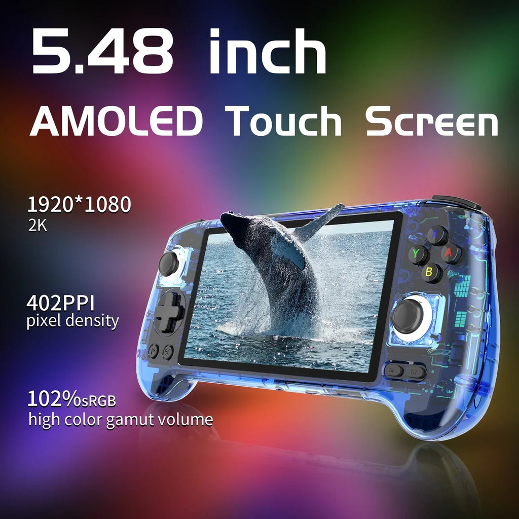 Consola de juegos portátil ANBERNIC con pantalla AMOLED de 5.48'', sistema operativo Android 13, batería de 5500 mAh, Bluetooth 5.0, consola de juegos retro, reproductor de videojuegos portátil RG556