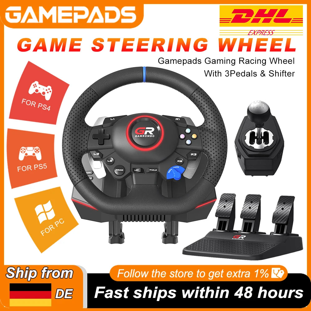 Volante de carreras para PS5/PS4/PC con efecto de 270° y 900°, macro RGB, simulador F127, juego de 3 pedales Hall y palanca de cambios