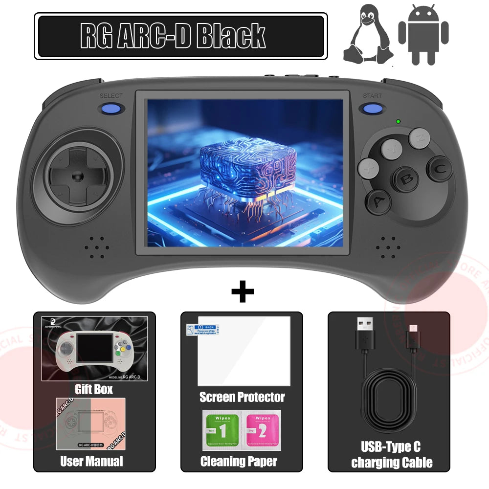 Consola de Juegos Retro Anbernic RG ARC RK3566 de 4.0 Pulgadas 640*480, Emulador de Consola Portátil con Sistema LINUX Android, 3500mAh, Regalos para Niños