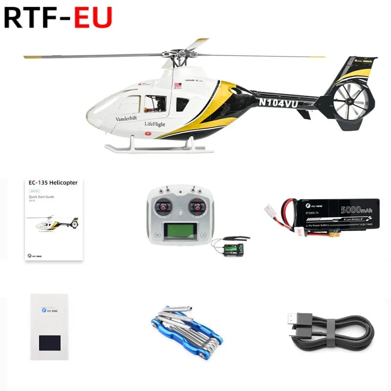 (Nuevo Color) Helicóptero RC Fly Wing EC-135 10CH con giroscopio de 6 ejes, GPS, batería de 5000mAh y control de vuelo ACE
