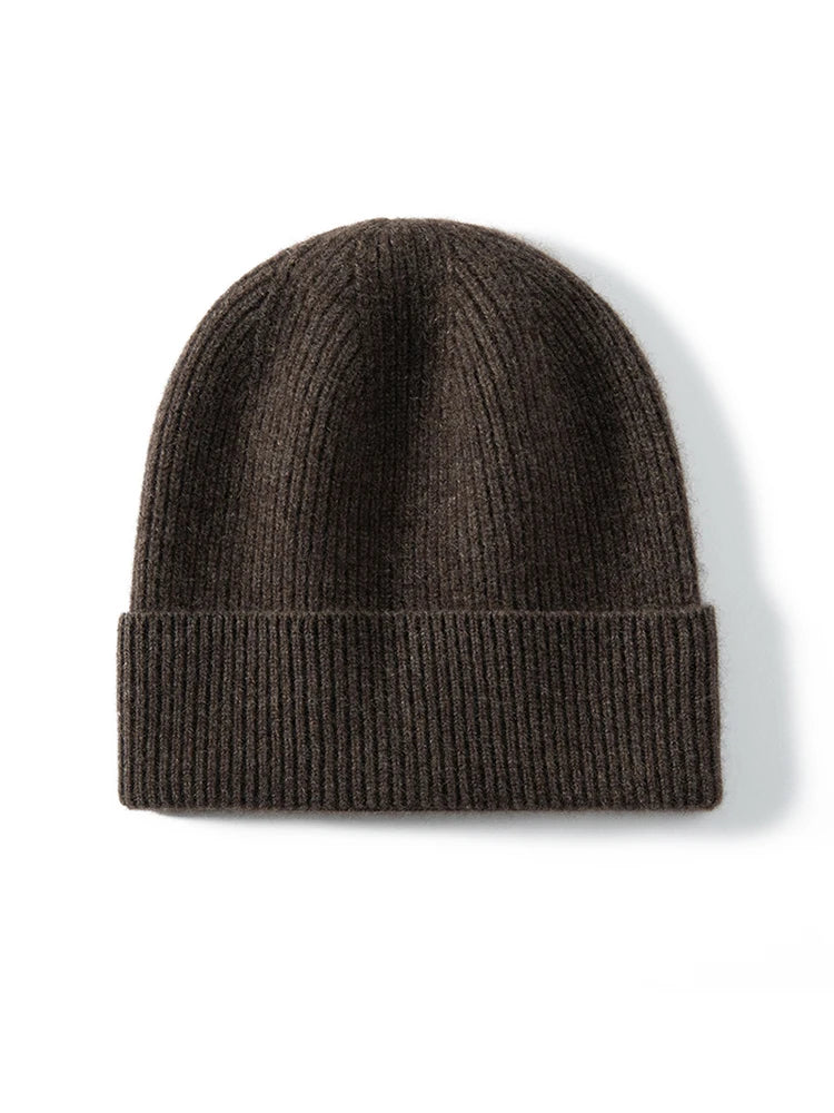 Gorros de Cachemira de primera calidad de 100%, gorros gruesos de punto para hombres y mujeres, gorro de otoño e invierno, gorro de pelo de pescador acanalado fino suave