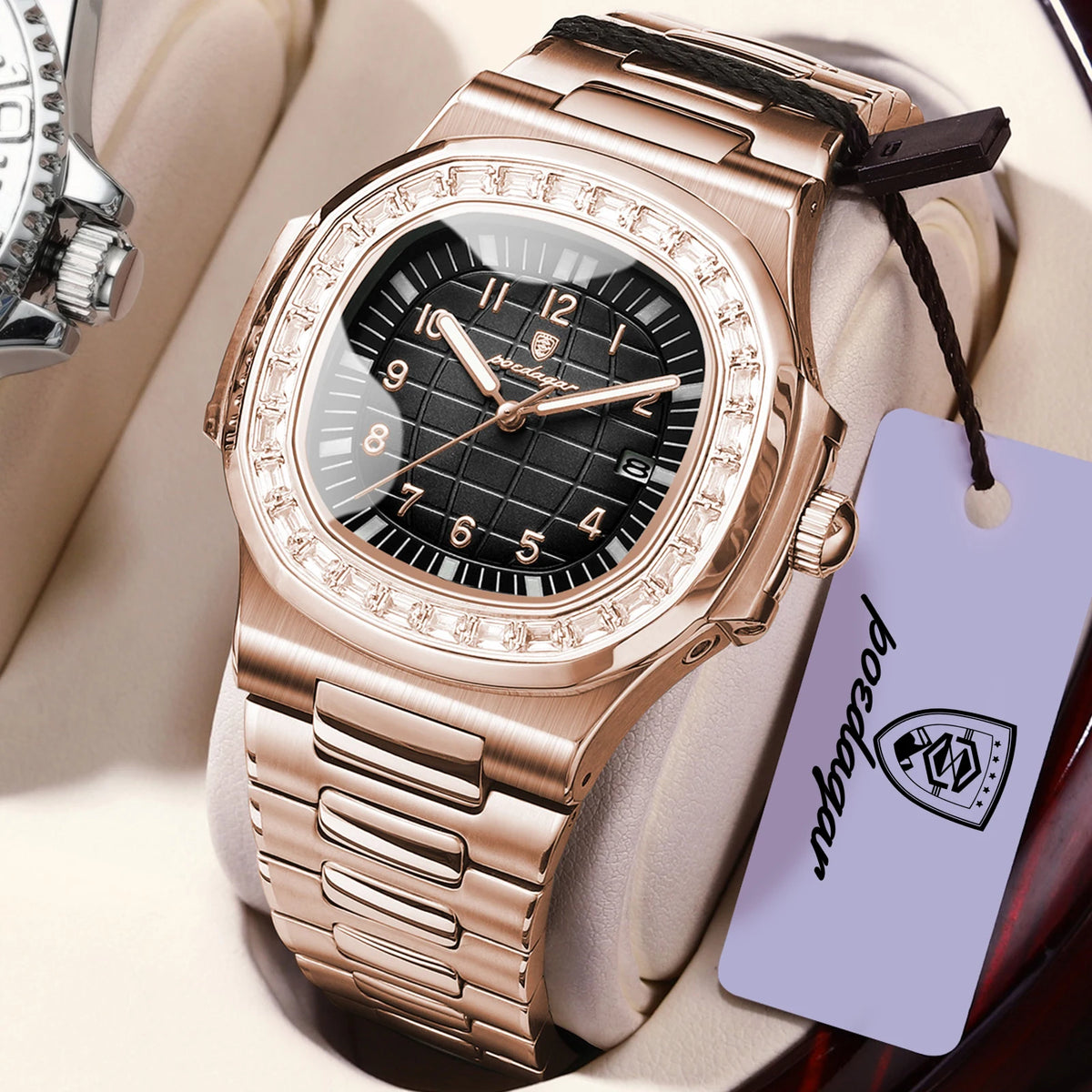 Reloj de pulsera para hombre POEDAGAR Fashion Square, con fecha, acero inoxidable, casual, de alta calidad, resistente al agua, luminoso, de cuarzo