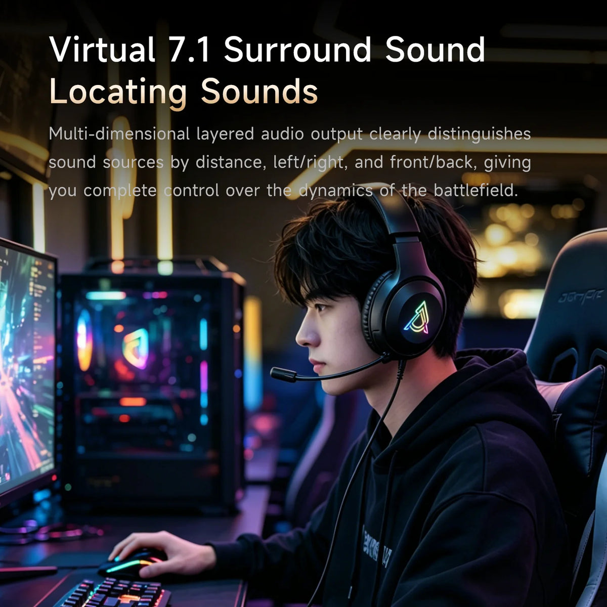 Auriculares gaming con cable negros, diadema acolchada y micrófono