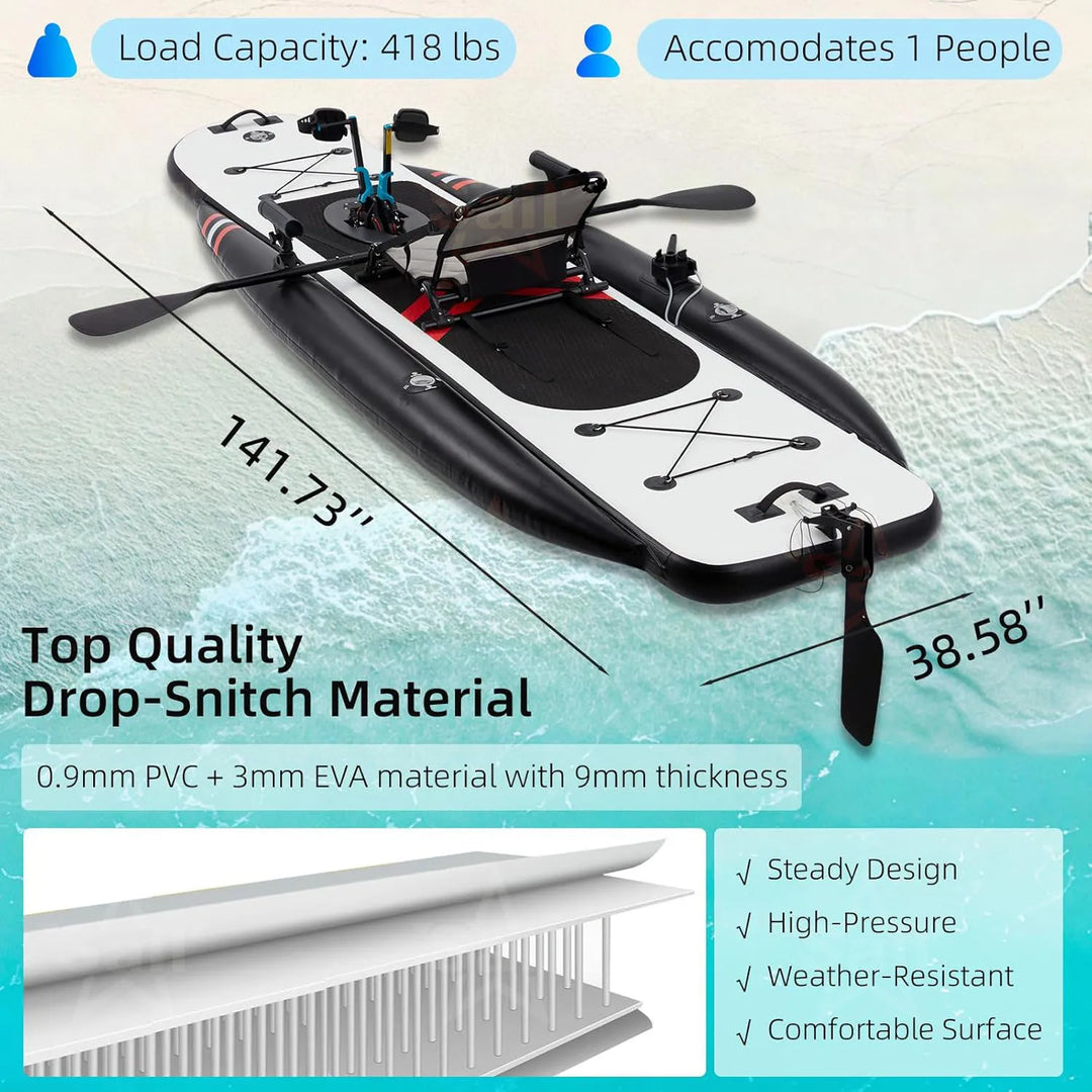 Kayak Inflable de Pedales en Oferta, Asiento Individual, Kayak de Pesca con Pedales, Canoa para Pescar Sentado, con Sistema de Propulsión a Pedales para Actividades al Aire Libre