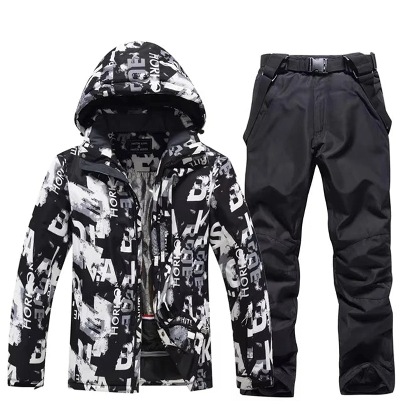-30, Conjuntos de trajes de nieve para hombre, traje de snowboard, ropa de esquí, chaqueta de esquí y pantalón con pechera, traje de snowboard, invierno al aire libre
