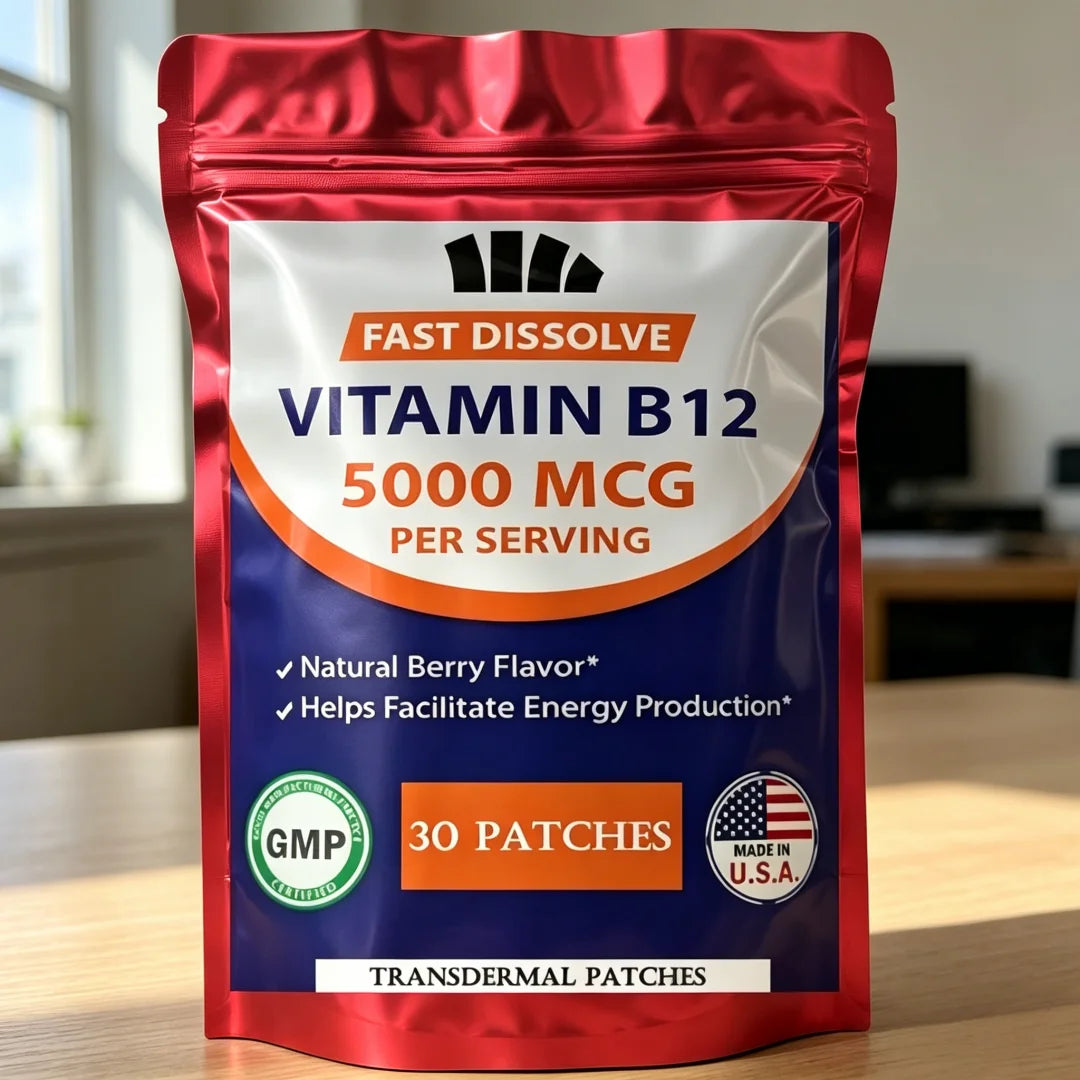 30 Parches Transdérmicos de Vitamina B12, - Favorecen la Producción de Energía, la Función Cerebral y el Metabolismo