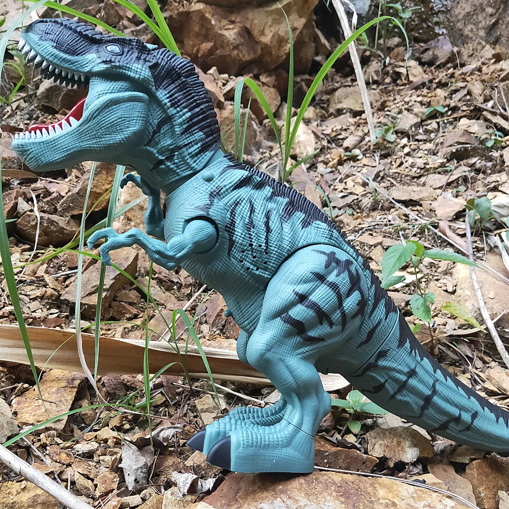 Juguete eléctrico de dinosaurio robot de gran tamaño que camina, echa humo, pone huevos, con luces y sonidos, modelo de juguete mecánico para niños