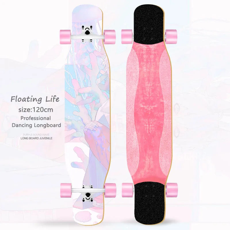 Patineta Completa para Mujer, Longboard de 110/120 cm, Tabla de Madera de Arce de 7 Capas, Ruedas de PU, para Principiantes, Freestyle, Baile Callejero