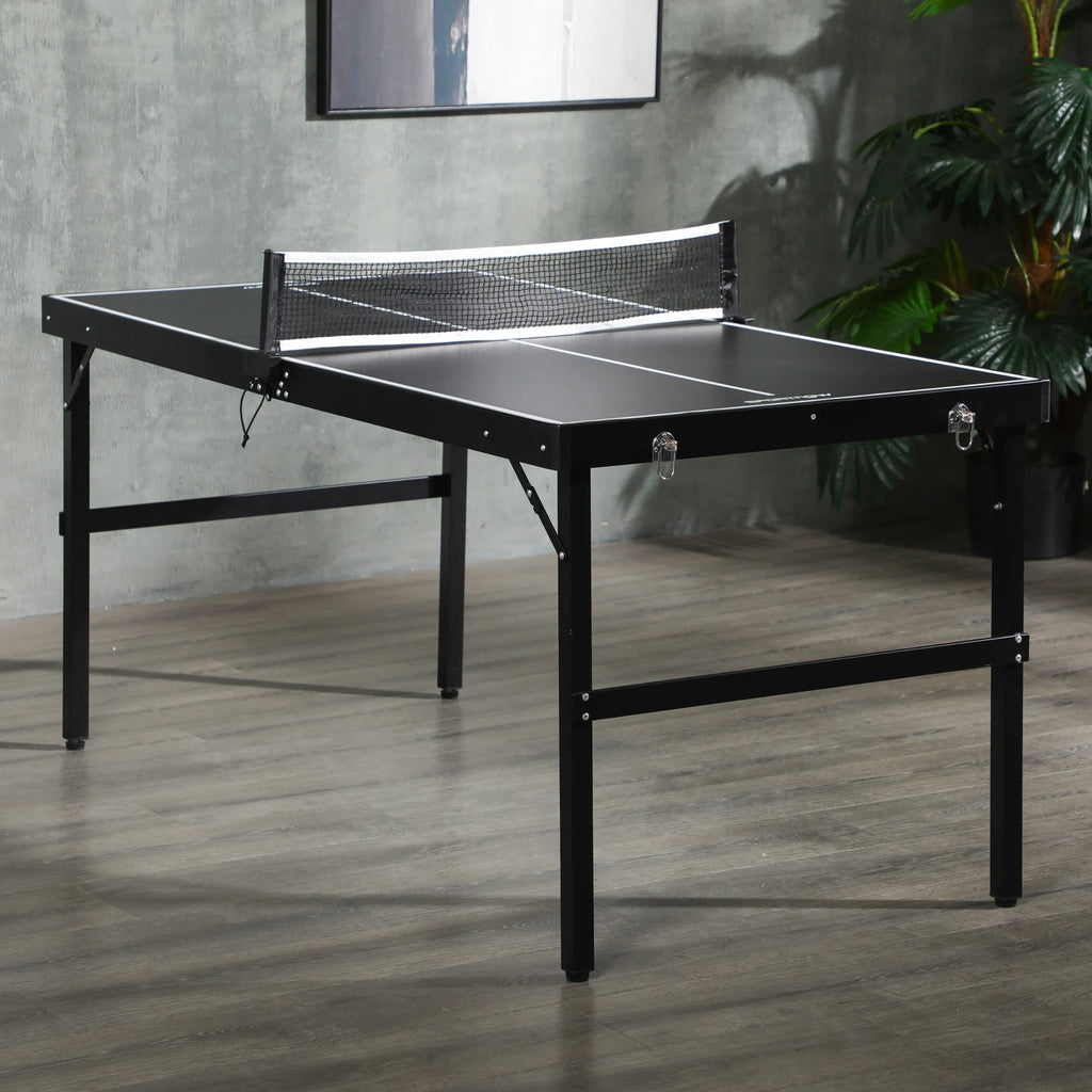 SPORTNOW Mesa de ping-pong plegable mini, mesa de ping-pong para interiores con red, bolas y mango, para exteriores e interiores, 152 x 76 x 72 cm, negra