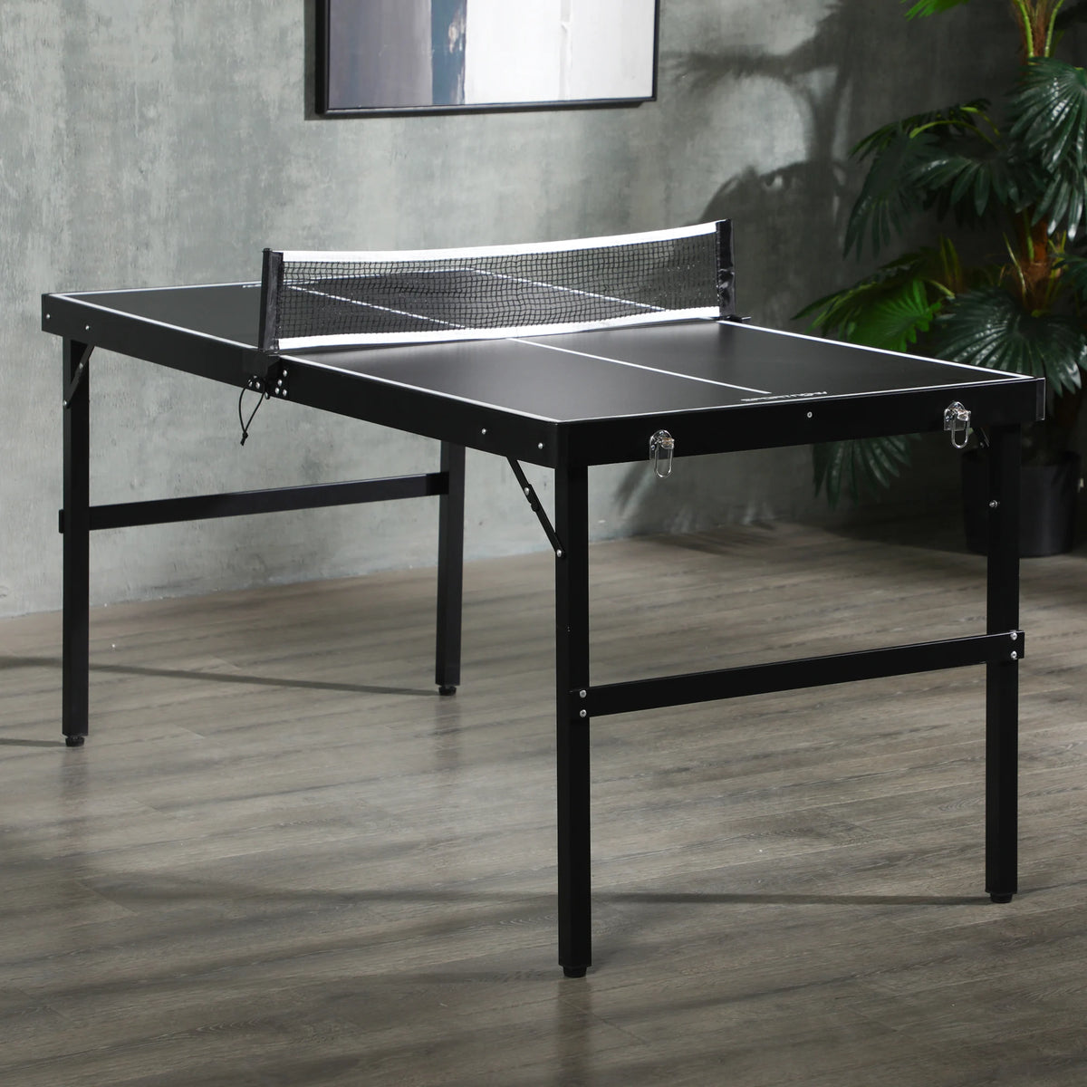 SPORTNOW Mesa de ping-pong plegable mini, mesa de ping-pong para interiores con red, bolas y mango, para exteriores e interiores, 152 x 76 x 72 cm, negra