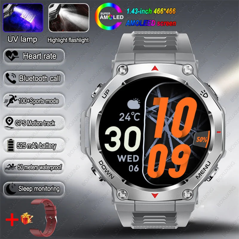 2026 Nuevo T-Rex 3 Reloj inteligente deportivo de grado militar con seguimiento de movimiento GPS, resistente al agua 5 ATM, frecuencia cardíaca, llamada Bluetooth HD, reloj inteligente para hombre