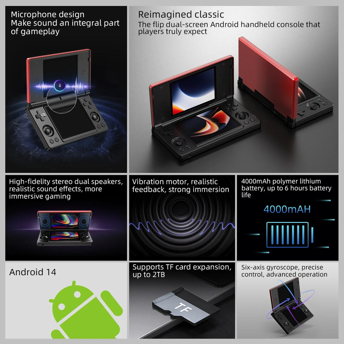 New Anbernic RG DS Handheld Game Console RGDS 4" IPS Dual Multi-touch Screen Android 14 Flip Game Player RGDS For Christmas Gift