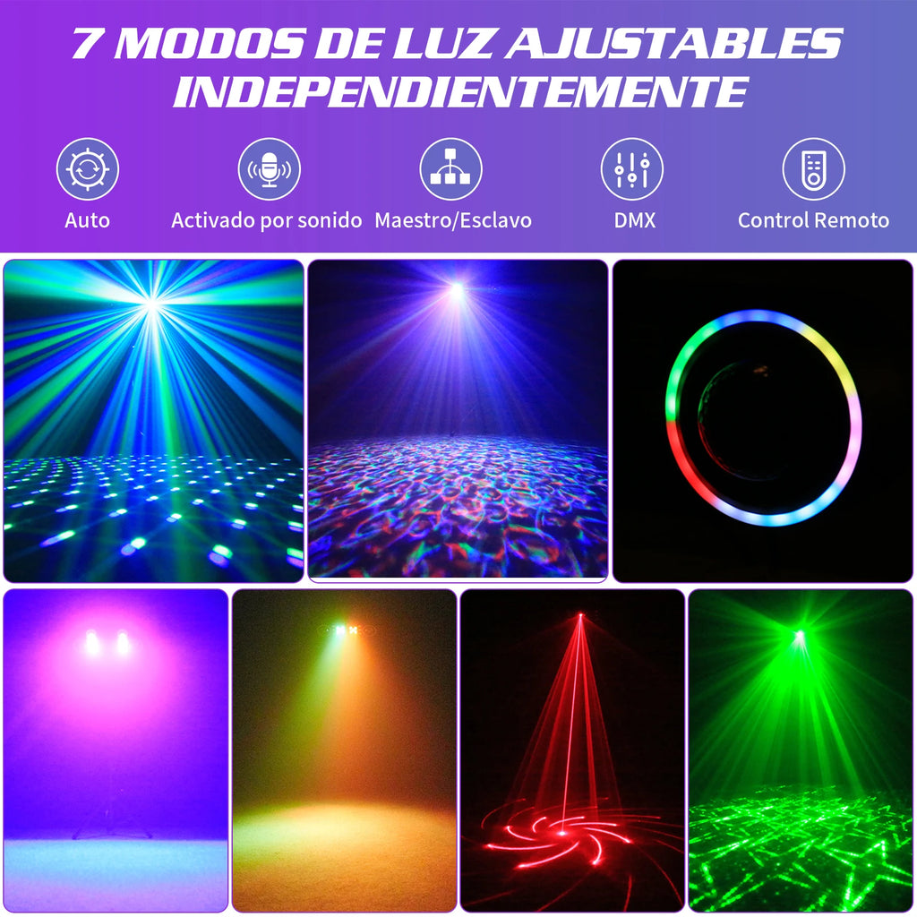 Kit de 2 soportes para luces de efectos 7 en 1, luces LED RGBW con bolsa, bola mágica, luz de efecto de haz, control remoto, luces de DJ para fiestas y discotecas