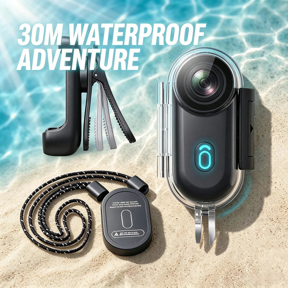 Cámara de Acción Mini JETO 4K, Carcasa Impermeable de 30M, Cámara POV Portátil con WiFi y Clip Magnético para Buceo, Surf y Snorkel