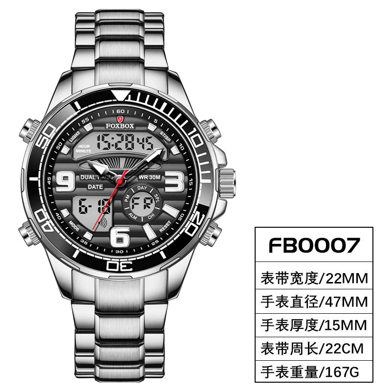 Reloj digital militar FOXBOX para hombre, resistente al agua, reloj de pulsera de cuarzo LED, reloj deportivo, reloj grande para hombre, Relogios Masculino + caja